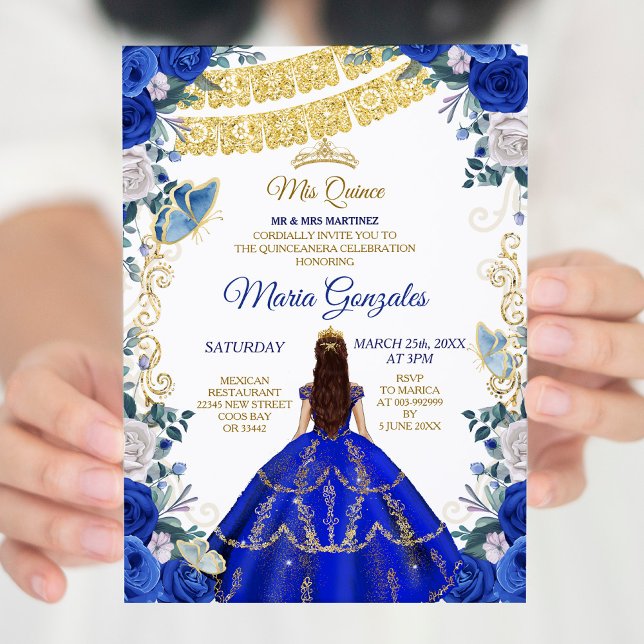 Royal Blue Dresses Mexican Girl 15th Birthday Invitation (Creator Uploaded)