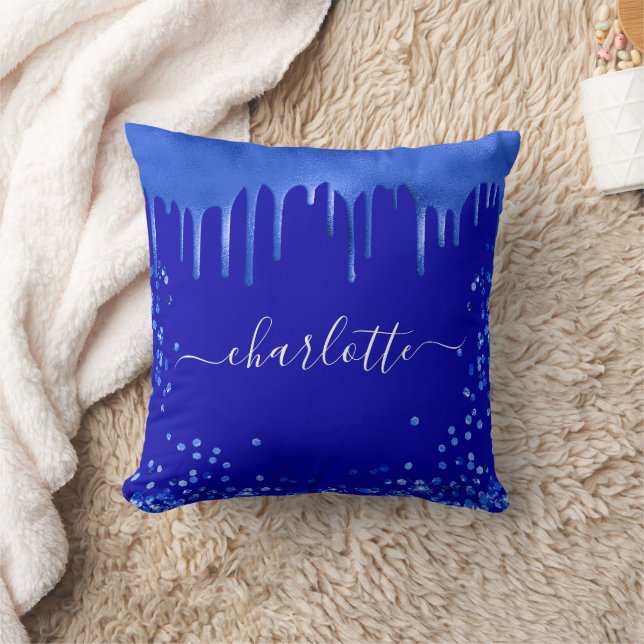 Royal blue drips name script cushion (Blanket)