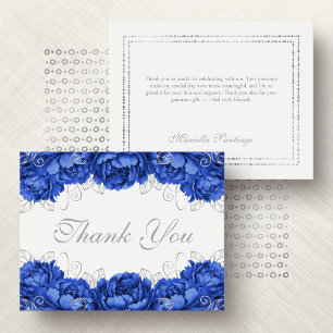 Royal Blue Elegant Floral Quinceanera Thank You Card