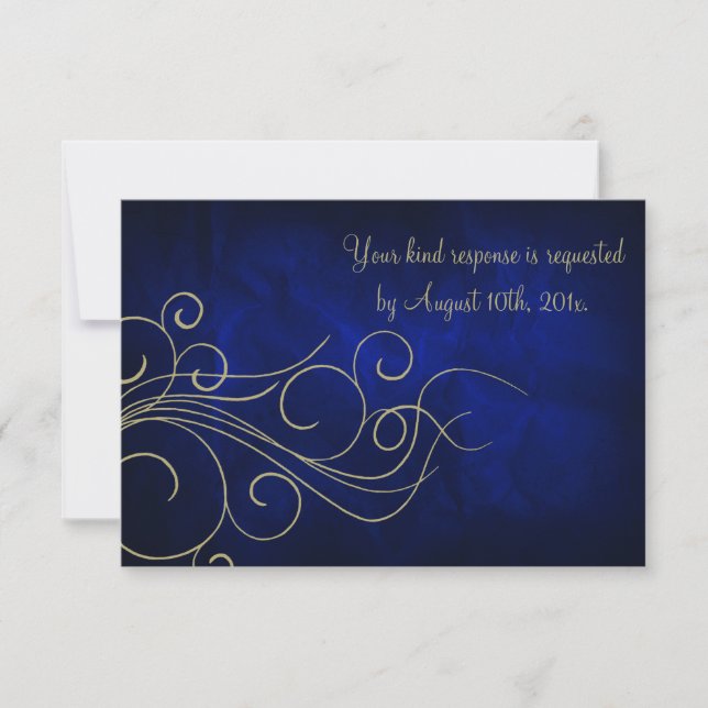 Royal Blue Elegant Gold Wedding RSVP Card (Front)