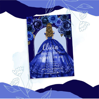 Royal Blue Elegant Quinceañera Princess Party Invitation