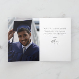 Royal Blue Elegant Script Graduation Photo+Message Thank You Card
