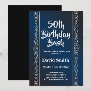 royal blue, elegant, sliver, birthday bash invitation