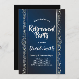 royal blue, elegant, sliver, retirement party invitation