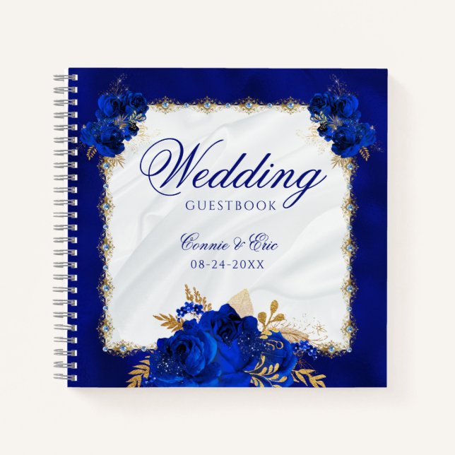 Royal Blue Elegant Wedding Budget Guest Book (Front)