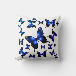 Royal Blue Elegant Whimsical Butterflies Cushion