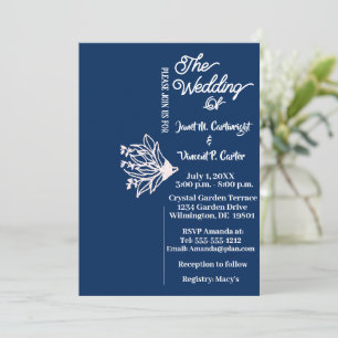 Royal Blue Elegant White Flower Wedding Invitation