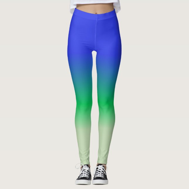 Royal Blue Emerald Sage Green Ombre Leggings (Front)