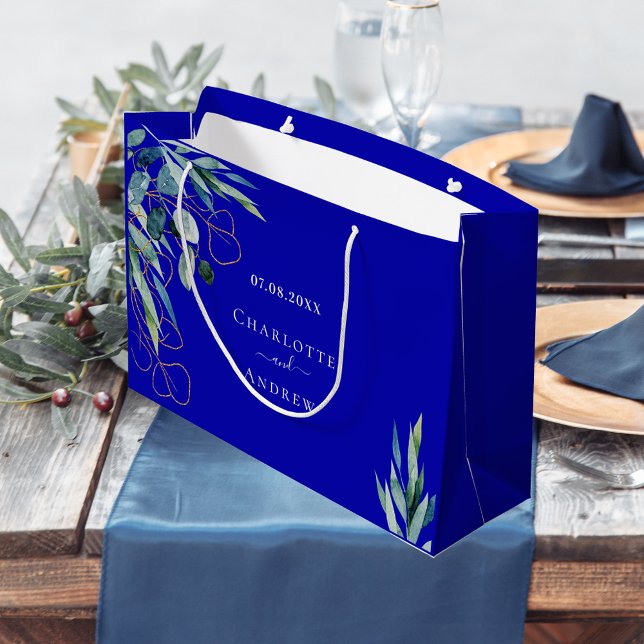 Royal blue eucalyptus greenery wedding large gift bag (Creator Uploaded)