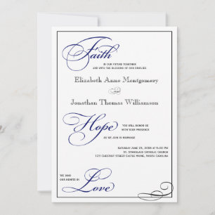 Royal Blue Faith Hope Love Wedding Invitation