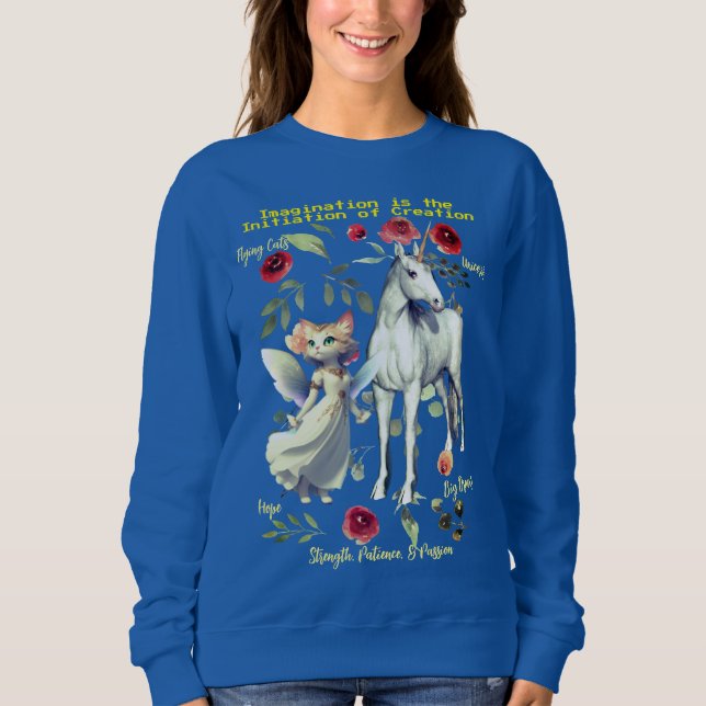 (Royal Blue) Fashionable Trendy Unicorn Cats  Sweatshirt (Front)