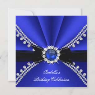 Royal Blue Faux Diamond Jewel Birthday Party Invitation