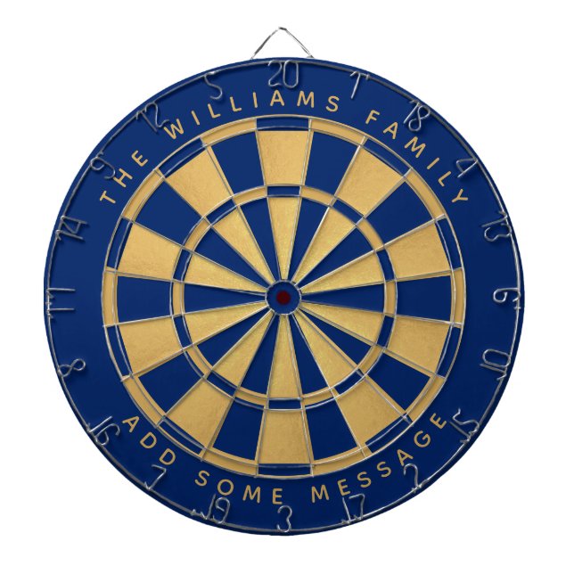 Royal Blue Faux Gold Custom Family Name Geometric Dartboard (Front)