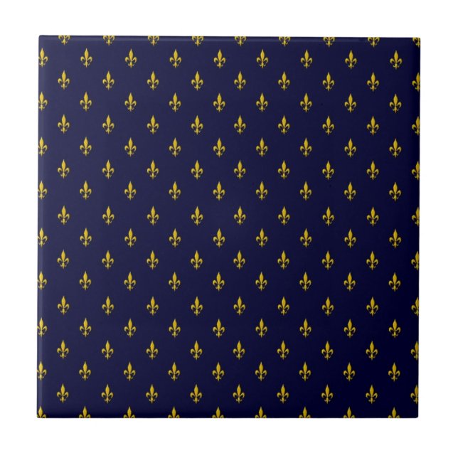 Royal Blue Fleur De Lis Pattern Ceramic Tile (Front)