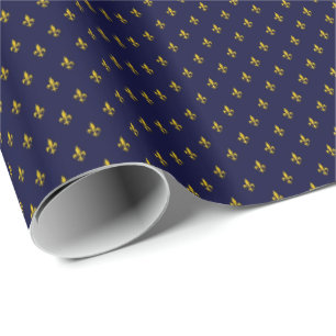 Royal Blue Fleur De Lis Wrapping Paper