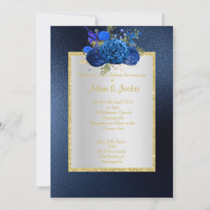 ROYAL BLUE Floral bouquet ELEGANT CLASSY WEDDING Invitation
