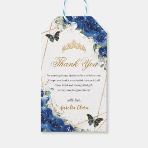 Royal Blue Floral Butterflies Quinceañera Birthda Gift Tags