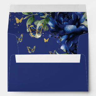 Royal Blue Floral Butterflies Quinceañera Birthday Envelope