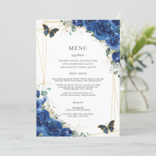 Royal Blue Floral Butterflies Quinceanera Menu