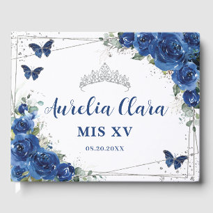 Royal Blue Floral Butterflies QUINCEAÑERA Mis XV  Guest Book