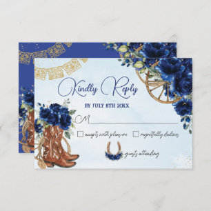 Royal Blue Floral Charro West Quinceañera Reply RSVP Card