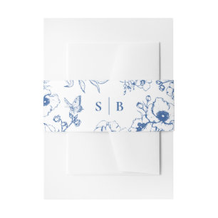 Royal Blue Floral Garden Monogram Wedding Invitation Belly Band