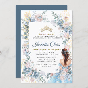 Royal Blue Floral Garden Quinceanera Invitation