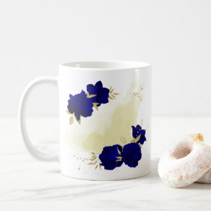 royal blue floral gold coffee mug