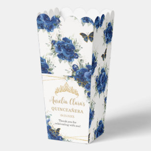 Royal Blue Floral Gold Quinceañera 16 Butterflies Favour Box