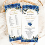 Royal Blue Floral Gold Quinceañera Order of Events Program<br><div class="desc">Personalise this double sided chic slim program card easily and quickly, Simply click the Edit Using Design Tools button to further edit the text, wording, font style, font size, font colour, add more text, move or remove some images. The butterflies and crown are moveable, resizable, multipliable and removable. Customise it...</div>