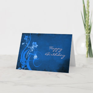 Royal Blue Floral Happy Birthday Card