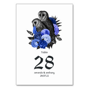 Royal Blue Floral Owls Gothic Wedding Table Number