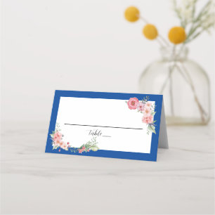 Royal Blue Floral Place Card Navy Wedding