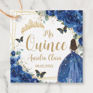Royal Blue Floral Princess Gold Quinceañera Quince Favour Tags
