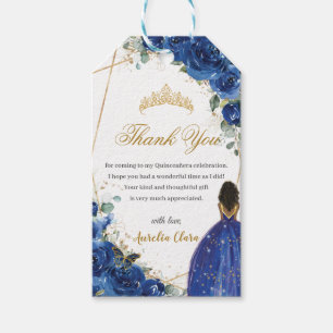 Royal Blue Floral Princess Quinceañera Birthday Gift Tags
