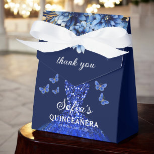 Royal Blue Floral Quinceañera Butterflies Favour Box