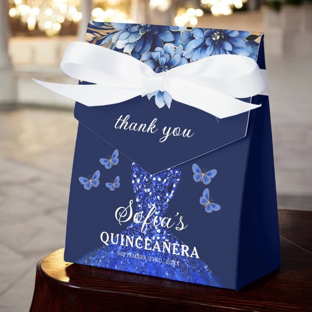 Royal Blue Floral Quinceañera Butterflies Favour Box (Creator Uploaded)