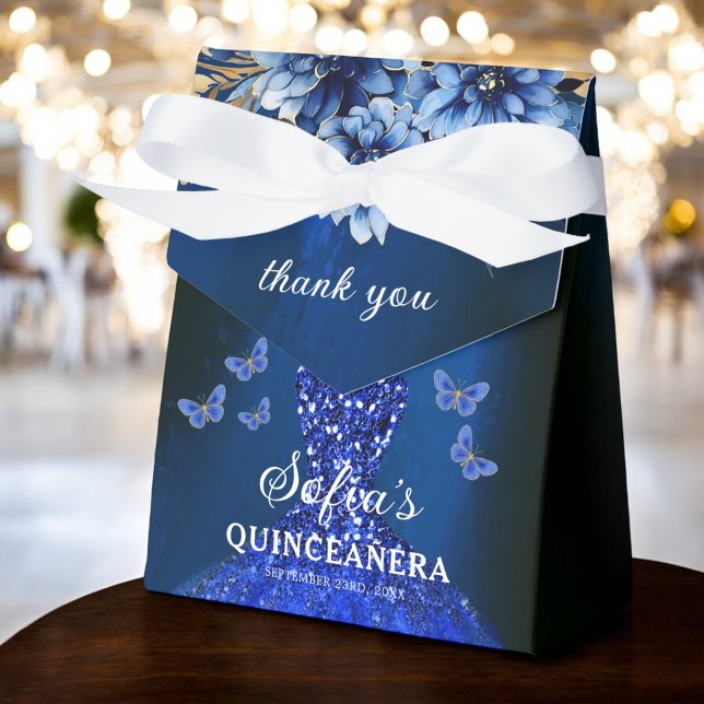 Royal Blue Floral Quinceañera Butterflies Favour Box (Creator Uploaded)