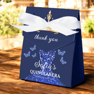 Royal Blue Floral Quinceañera Butterflies Favour Box