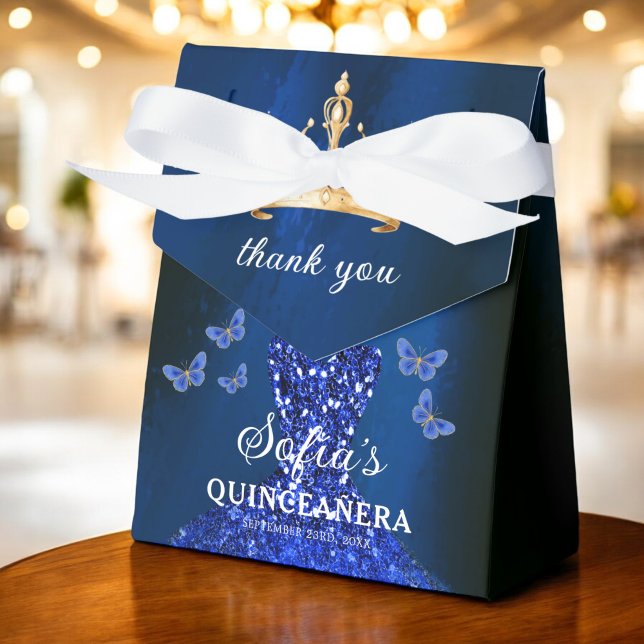 Royal Blue Floral Quinceañera Butterflies Favour Box (Creator Uploaded)