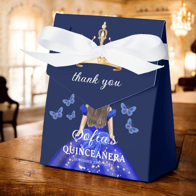 Royal Blue Floral Quinceañera Butterflies Favour Box (Creator Uploaded)