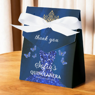 Royal Blue Floral Quinceañera Butterflies Favour Box