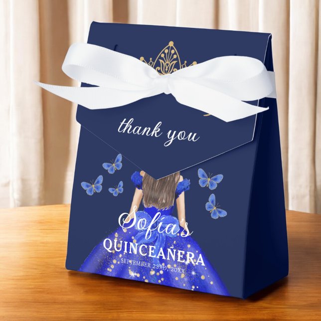 Royal Blue Floral Quinceañera Butterflies Favour Box (Creator Uploaded)