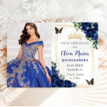 Royal Blue Floral Quinceañera Butterflies Picture Save The Date<br><div class="desc">Personalise this pretty royal blue floral Quinceañera / Sweet 16 birthday picture / photo save the date easily and quickly. Simply click the customise it further button to edit the texts, change fonts and fonts colours. Featuring vibrant royal blue flowers, butterflies and gold accents. The butterflies and crown are moveable,...</div>