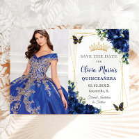 Royal Blue Floral Quinceañera Butterflies Picture