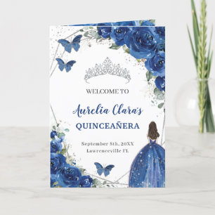 Royal Blue Floral Quinceañera Order of Events Prog Program
