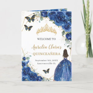 Royal Blue Floral Quinceañera Princess Padrinos Program