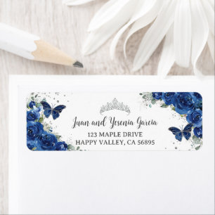 Royal Blue Floral Quinceanera Return Address Return Address Label