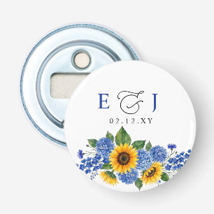 Royal Blue Floral Sunflowers Modern Wedding Bottle Opener