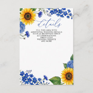 Royal Blue Floral Sunflowers Modern Wedding Enclosure Card